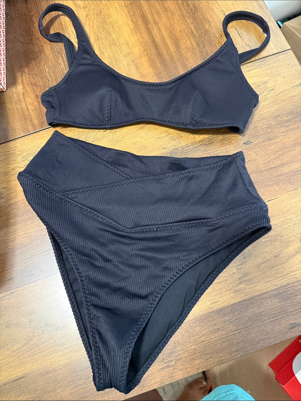 Fabletics Women's Black High-Waist Ribbed Bikini Set